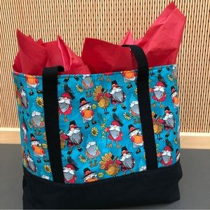 LG Pumpkins Turkeys Pilgrims Sunflower Red Buffalo Check Thanksgiving Gnome Tote